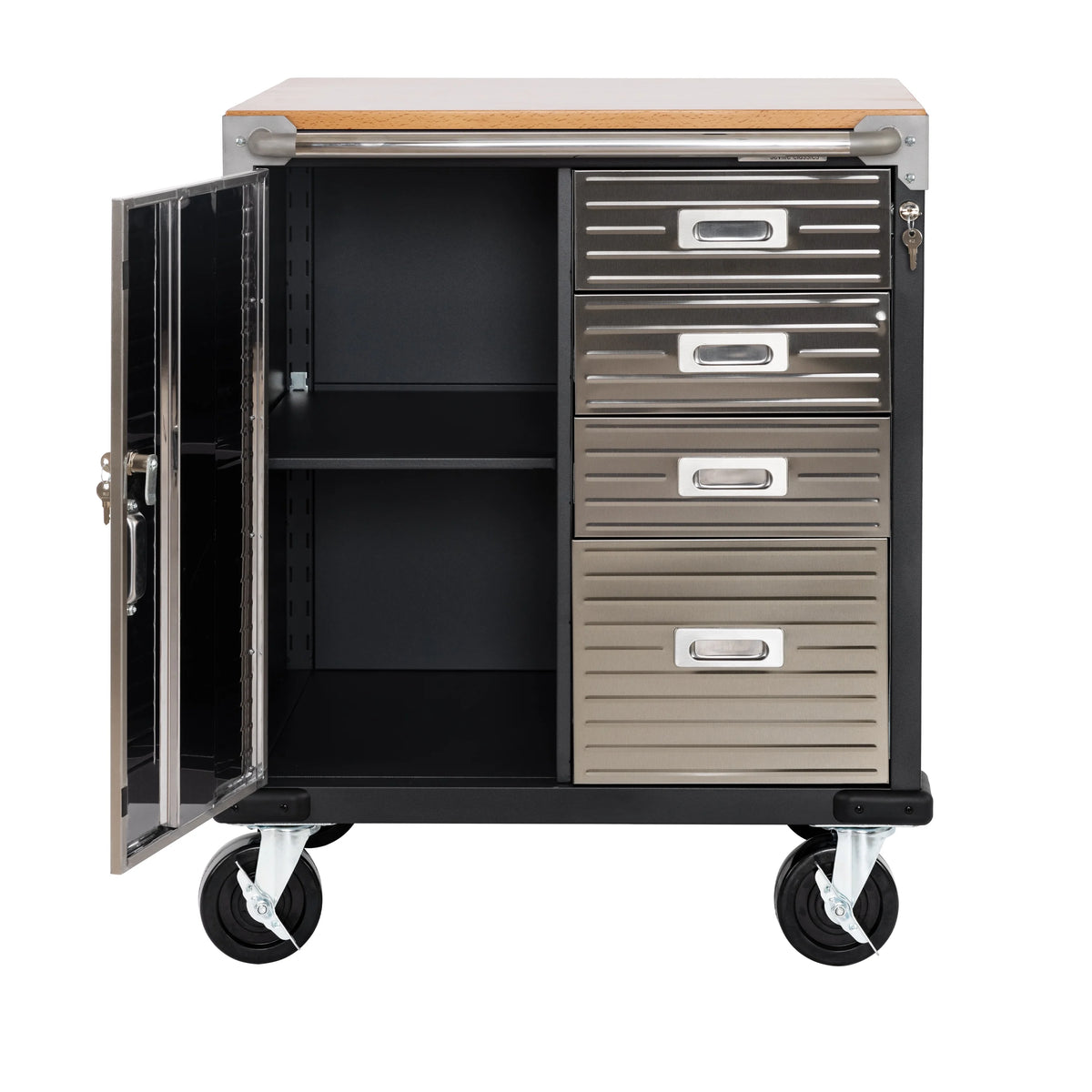 Seville Classics UltraHD® Heavy Duty Rolling Cabinet Workbench Table w/ Solid Wood Top, Workstation for Garage, Office, Workshop, Granite, 1-Door, 4-Drawer (28" W x 25" D)