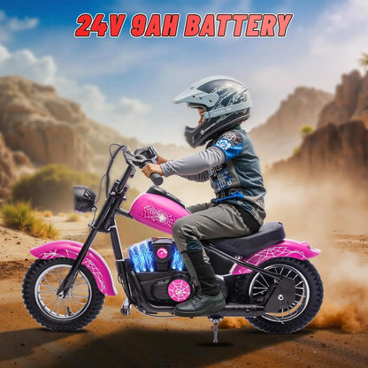 Electric Dirt Bike for Kids, 24V Motor Kids Dirt Bike, Cuoote 250W Ride On Motorcycle up to 15 mph, 150 lb Max Weight, Twist Throttle, Power Display, Rear Suspension, Hand Brake