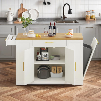 DWVO Kitchen Storage Cart with Trash Can Storage Cabinet, Rolling Kitchen Island with Wheels and Drawers for 13-Gallon Trash Bin, Gray