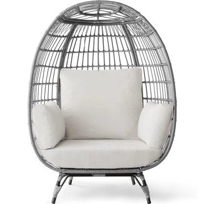 Best Choice Products Wicker Egg Chair Oversized Indoor Outdoor Patio Lounger w/ Steel Frame, 440lb Capacity - Black