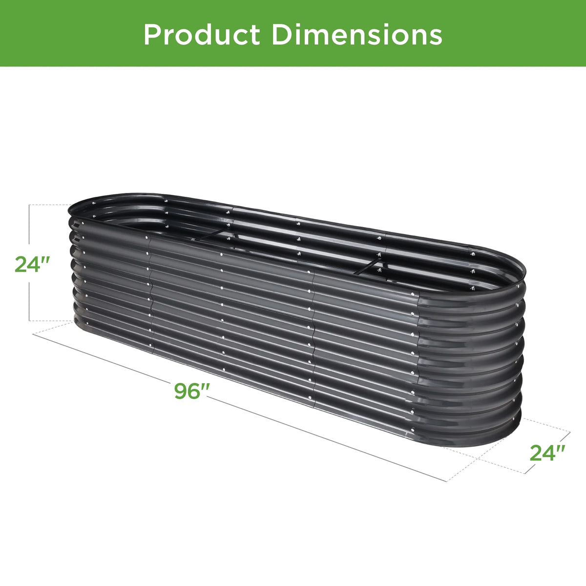 Best Choice Products 8x2x2ft Metal Raised Garden Bed, Oval Outdoor Planter Box w/ 4 Support Bars - Charcoal