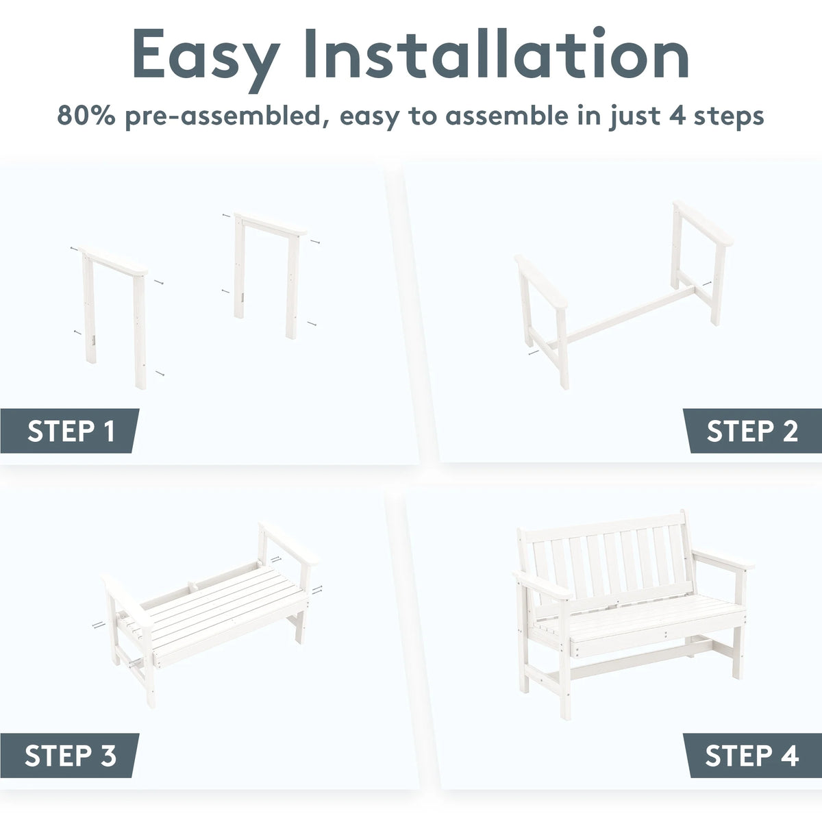 SERWALL Outdoor Bench for 2-Person, Weather-Resistant HDPE with Aluminum Reinforcement, Supports 660 lbs, Comfortable Seating for Patio, Garden, and Porch, Black