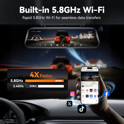 WolfBox 10" Touch Screen Dash Cam Front and Rear, 4K+1080P Rear View Mirror Backup Car Camera with Night Vision, GPS, Free 64GB Card