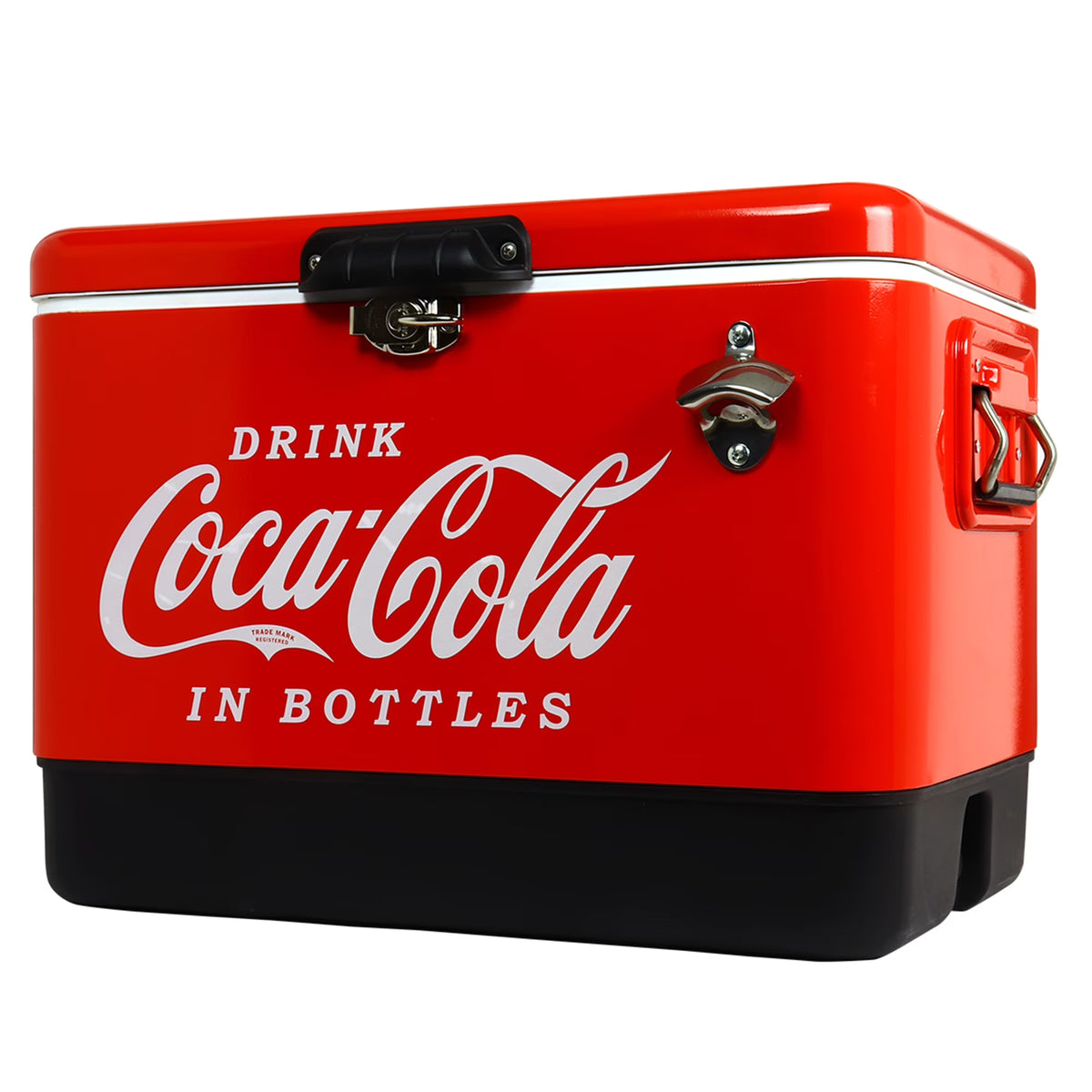 Coca-Cola 51L (54 qt) Ice Chest Beverage Cooler, 85 Can Capacity, Portable with Bottle Opener, Red and Black