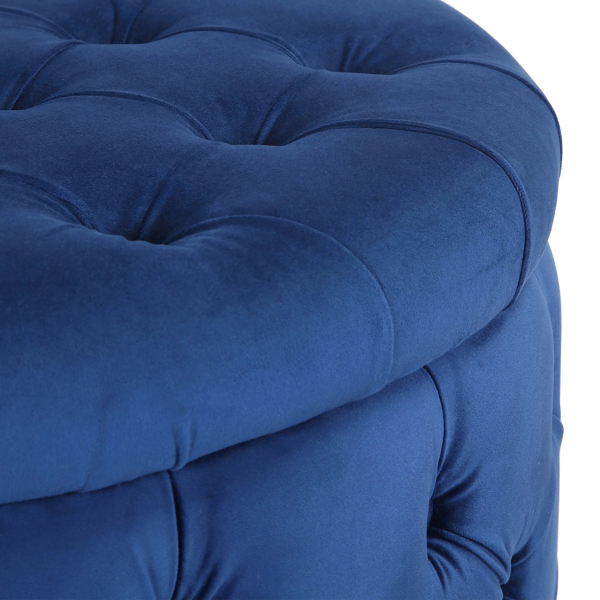 WestinTrends Wordford Round Velvet Tufted Storage Ottoman, Velvet Navy Blue