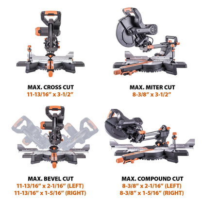 Evolution R255SMS-DB+: Dual Bevel Sliding Miter Saw With 10 in. Multi-Material Cutting Blade