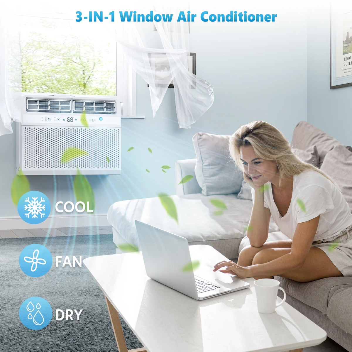 Crzoe Window Air Conditioner 10,000 BTU, Window AC Unit Cooling Room 450sq.ft, Dehumidifier Mode and 3 Fan Speed, 24H Timer, Saddle Mount, Quiet Operation, White