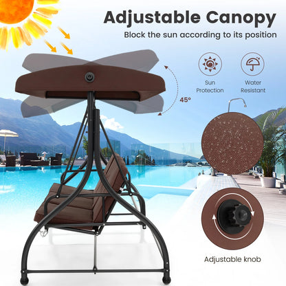 Costway 3-Seat Outdoor Converting Patio Swing Glider Adjustable Canopy Porch Swing Black