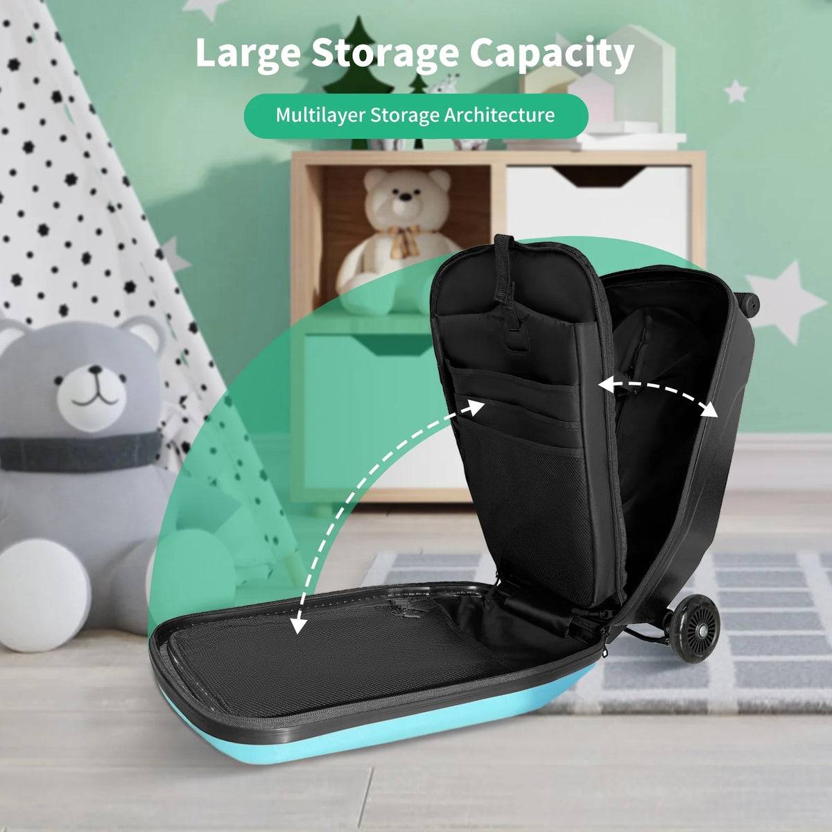 TABU Scooter Luggage for Kids & Adults, Carry on Luggage with Wheels for Kids Ages 6-15,Blue