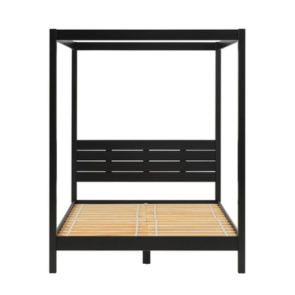 Walker Edison Minimalist Slatted Wood Queen Canopy Bedframe, Natural Pine