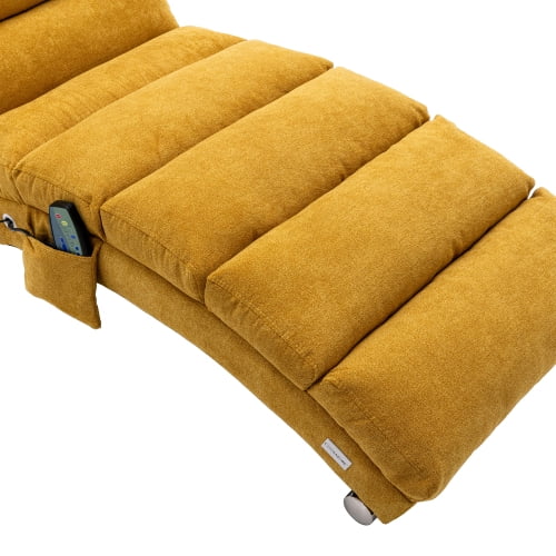 Electric Massage Chaise Lounge Chair, Upholstered Modern Recliner, Indoor Long Lounger for Bedroom, Living Room, Office, Mustard