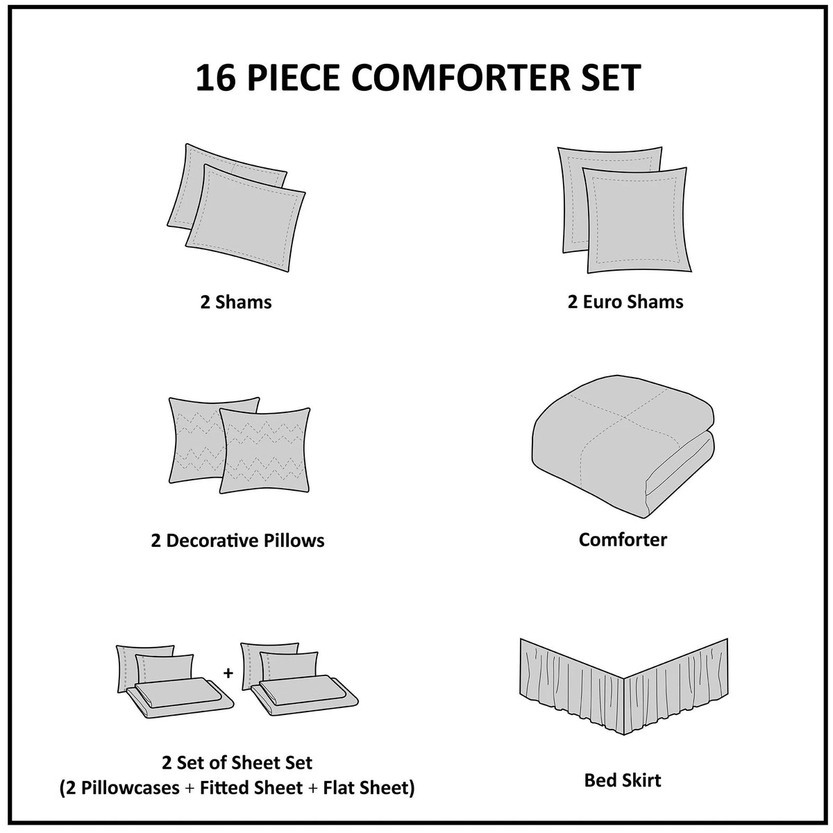 Home Essence Dennie 16 Piece Jacquard Complete Bedding Set With 2 Sheet Sets, King, Brown