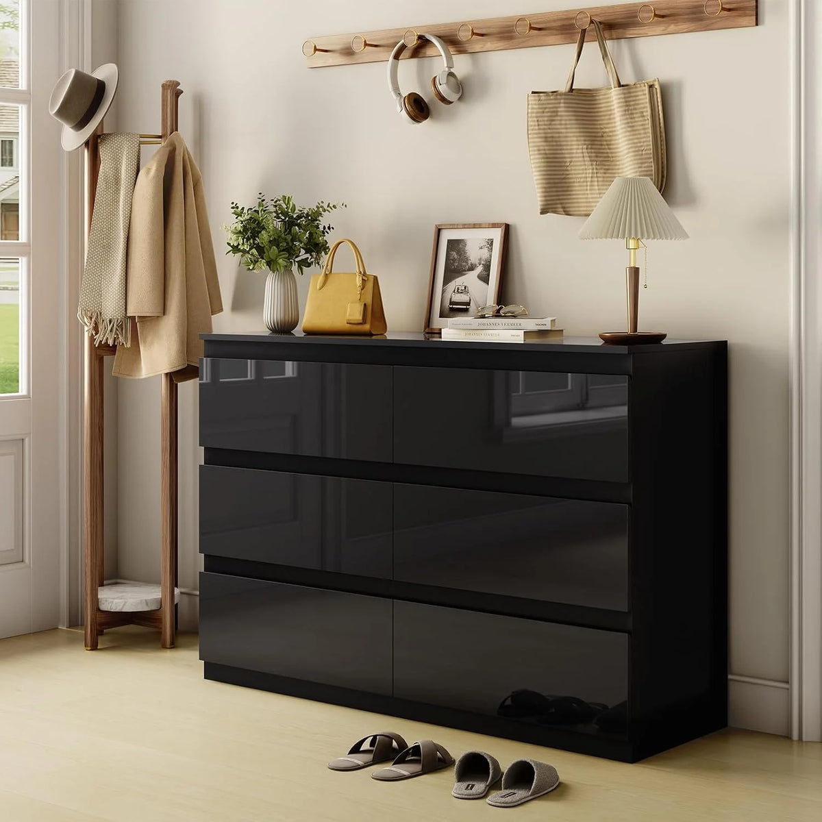Selooye White Wood Dresser, 6 Drawer Dresser for Clothes Storage,Bedroom, Modern White Dresser with Wide Drawers, Wide Wooden Chest Drawers for Living Room, Entryway, TV Stand