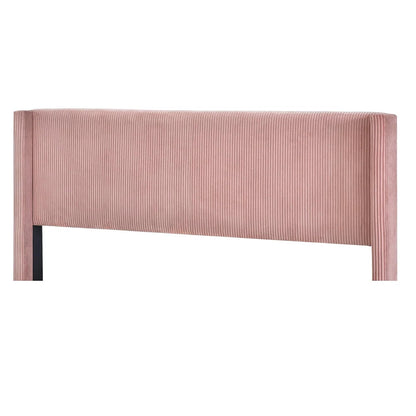 Queen Size Corduroy Platform Bed with Wingback Headboard,Wood Corduroy Platform Bed with Metal Legs and Slats Support,Upholstered Bed Frame for Kids Adult Bedroom,No Box Spring Needed,Pink