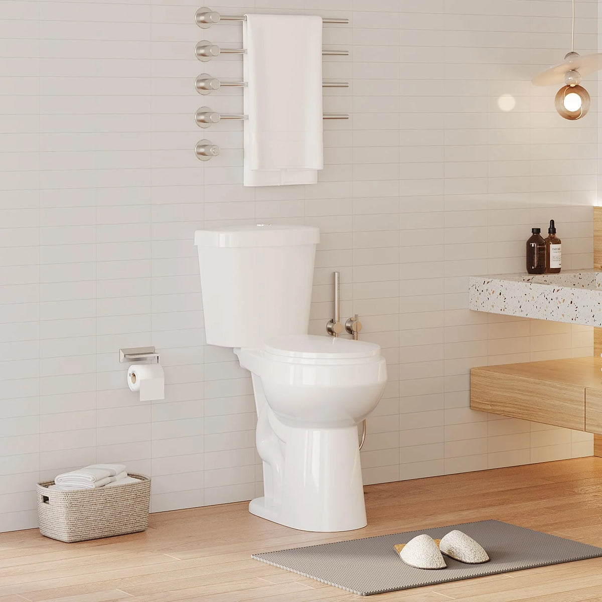 TROPOW Toilet, Two-Piece Toilet, ADA Toilet with Dual Flush, Elongated Toilets for Bathrooms with Soft Close Seat, Universal Height,White