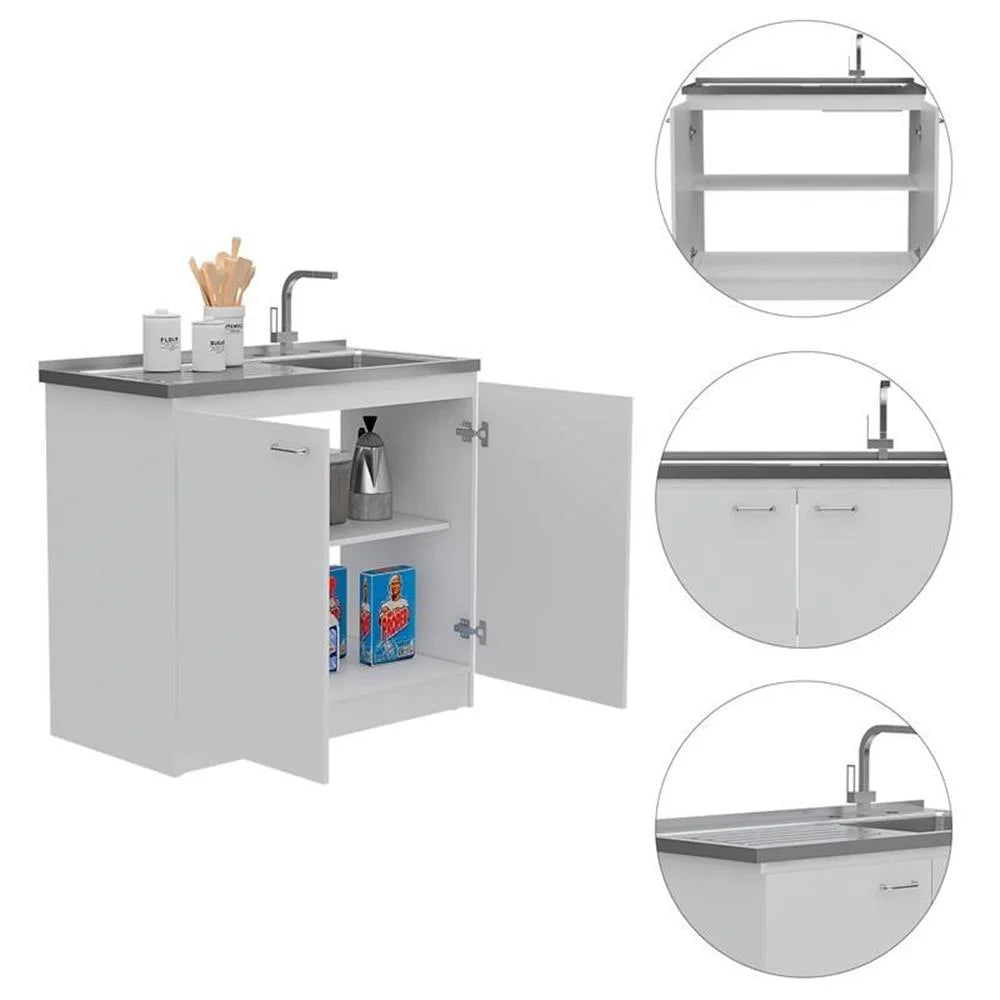 Pemberly Row White Modern Engineered Wood Napoles Utility Sink with Cabinet