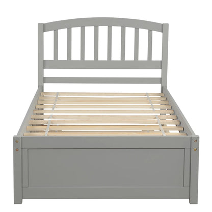 Aukfa Twin Platform Bed with Trundle - Trundle Bed with Headboard for Kids Teens - White