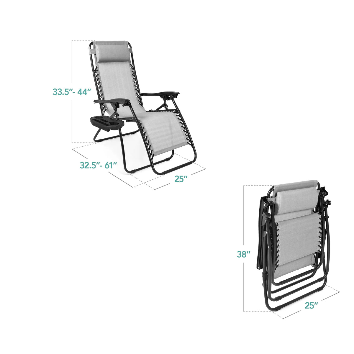 Best Choice Products Set of 2 Zero Gravity Lounge Chair Recliners for Patio, Pool w/ Cup Holder Tray - Gray