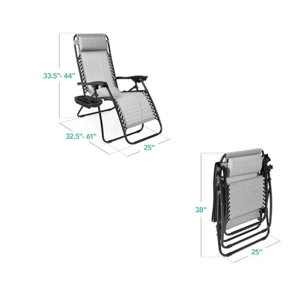 Best Choice Products Set of 2 Zero Gravity Lounge Chair Recliners for Patio, Pool w/ Cup Holder Tray - Gray