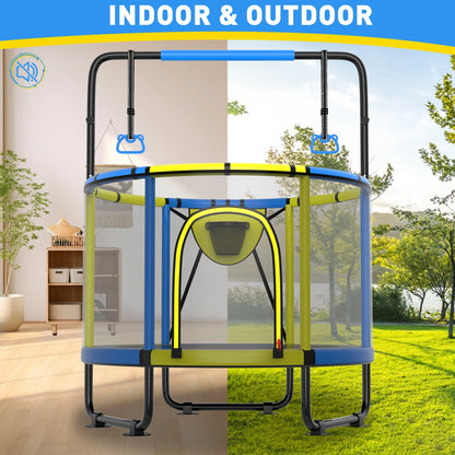 CITYLE Trampoline for Kids 600LBS 60'' 5FT Toddler Trampoline Indoor Outdoor with Basketball Hoop, Swing, Adjustable Bar, Mini Small Trampoline with Enclosure, Gifts for Toddlers, Boys & Girls
