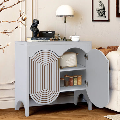 LEFHDA 2PCS Buffet Cabinet, Sideboard Cabinet with Storage, Accent Storage Cabinet with Carved Arc Door Design for Kitchen Dining Room, 2 Doors Buffet Cabinet with Adjustable Shelves