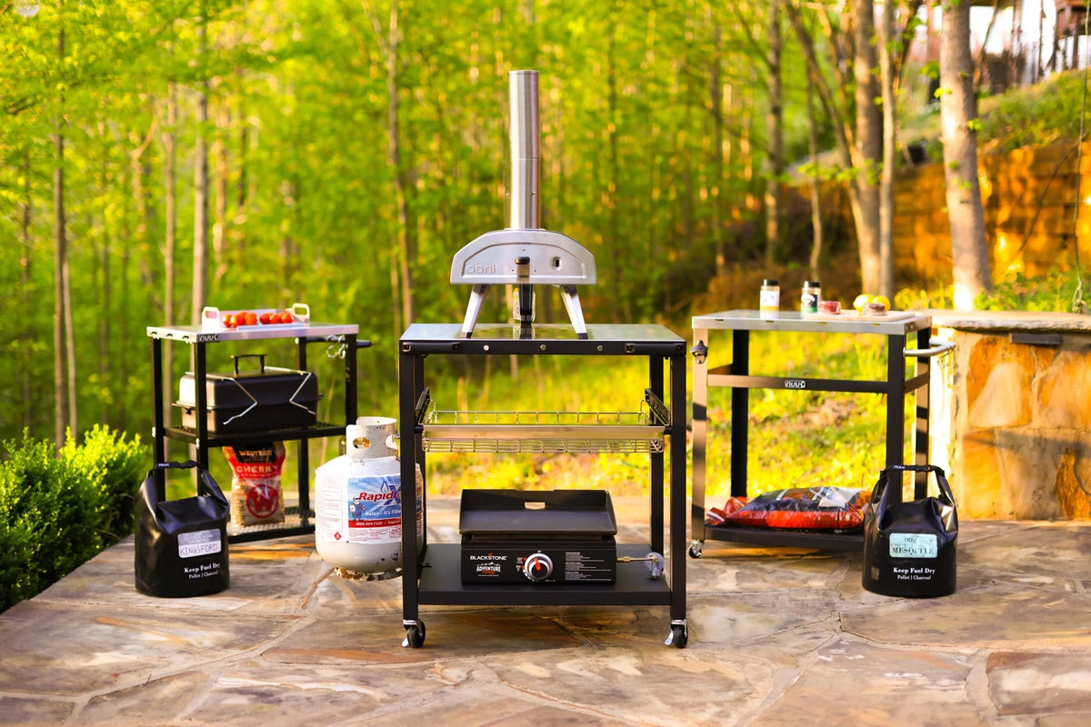 NUUK Double-Shelf Rolling Outdoor Pizza Oven Table, 24" x 30" Stainless Steel Commercial Multifunctional Food Prep Worktable with Drawer on Wheels