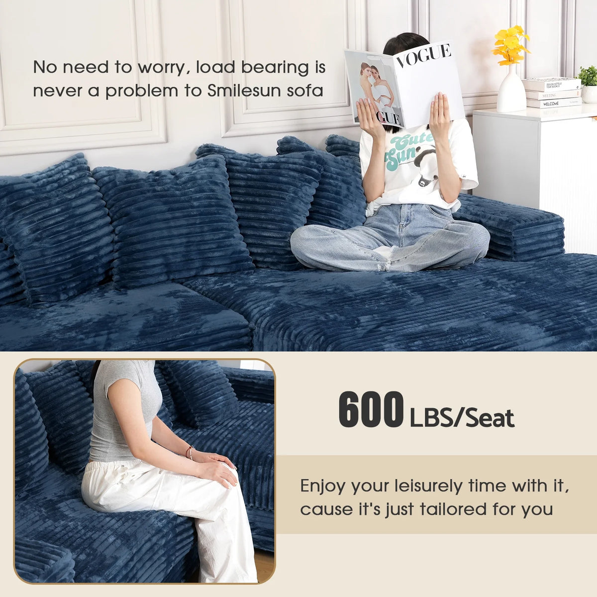 Advwin 110" Oversized L Shaped Sofa with Chaise, Comfy Plush 2-Piece L-Shaped Sectional Couches with 8 Pillows, Soft Fluffy Upholstered Sofa Bed for Living Room Apartment Bedroom, Light Gray