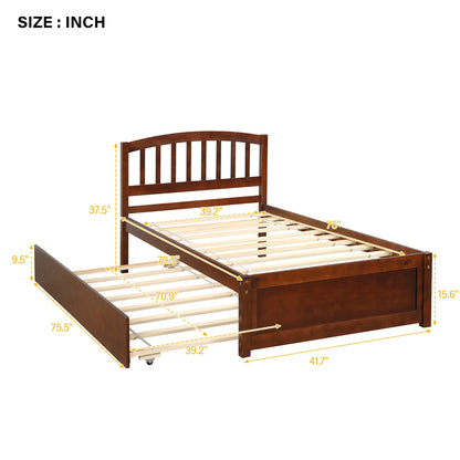 Aukfa Twin Platform Bed with Trundle - Trundle Bed with Headboard for Kids Teens - White