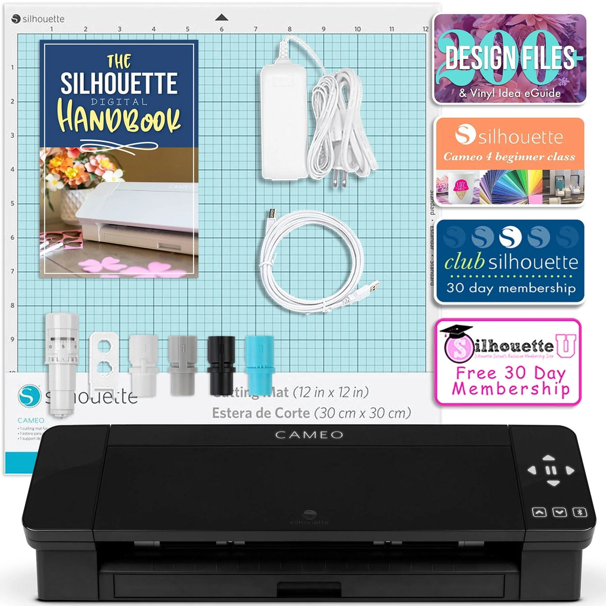 Silhouette Black Cameo 4 w/ 64 Oracal Vinyl Sheets, Tools, Guides