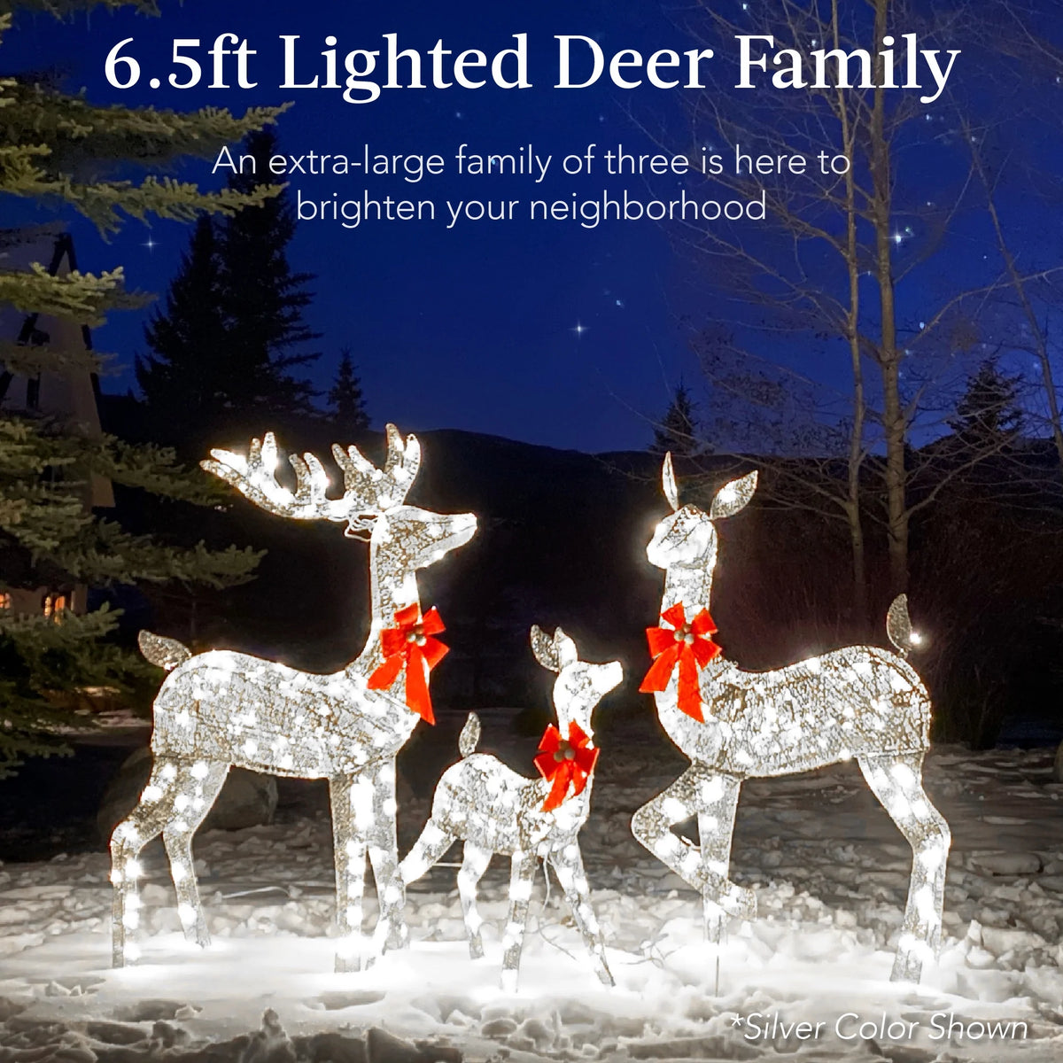 Best Choice Products 6.5ft 3-Piece Lighted Christmas Deer Set Outdoor Yard Decoration w/ 385 LED Lights, Stakes - Gold
