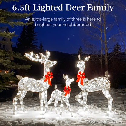 Best Choice Products 6.5ft 3-Piece Lighted Christmas Deer Set Outdoor Yard Decoration w/ 385 LED Lights, Stakes - Gold