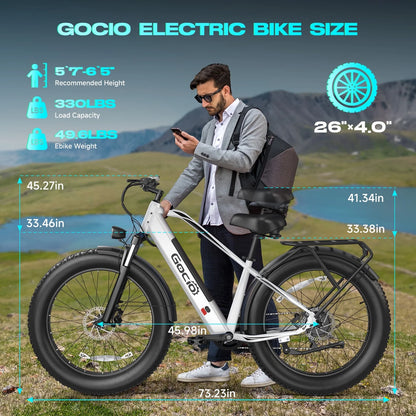 Gocio Electric Bike, 26"x4.0" Fat Tire E-Mountain Bike, Peak 1000W Motor, 28MPH 48V 15Ah Battery Removable Ebike for off Road, Sand, UL2849