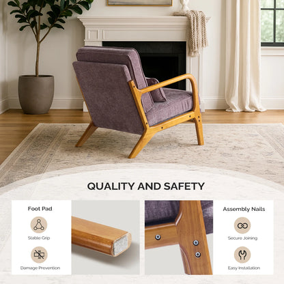 Ktaxon Accent Chair Corduroy Upholstered Armchair, Reading Club Chair with Pillow and Solid Wood Frame for Living Room Bedroom Furniture Off White