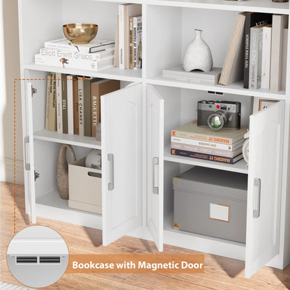 Homfa 73�� Tall Bookcases with Doors, 8 Cubes 6-Tier Double Row Bookshelf, White Bookcase for Living Room Home Office