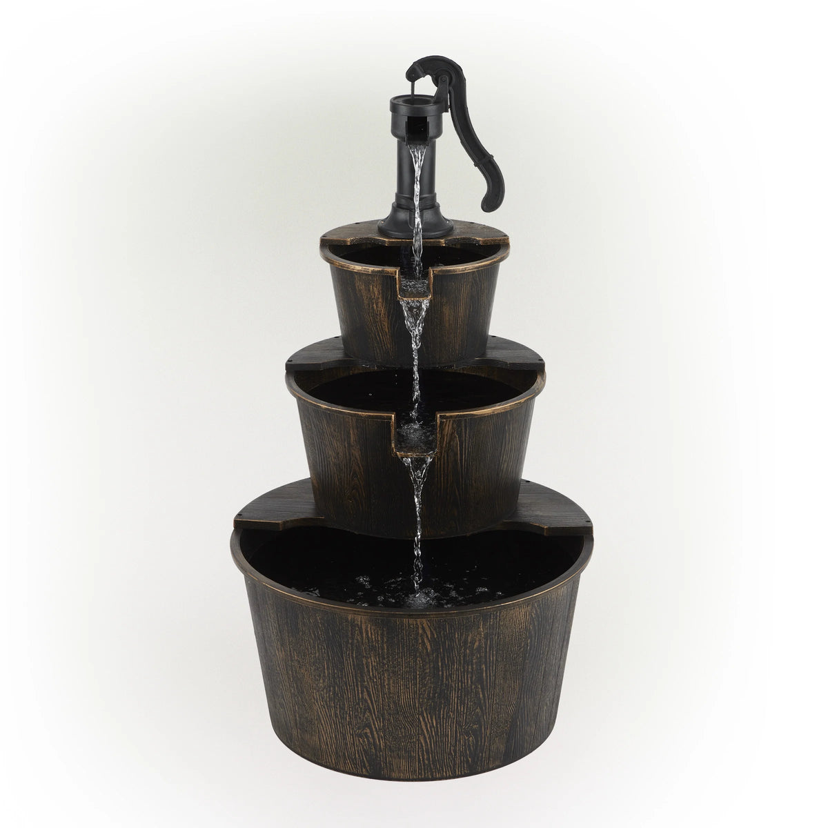 Alpine Corporation 40" Three Tier Pump Outdoor Fountain Decor, Brown