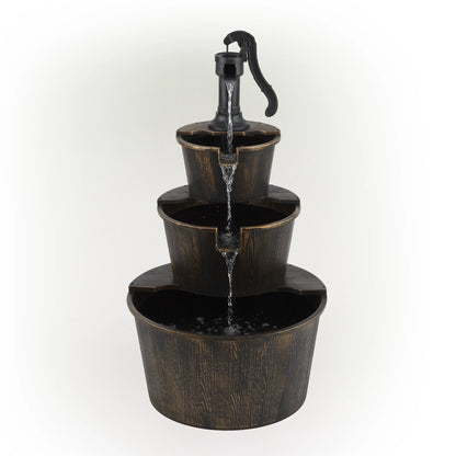 Alpine Corporation 40" Three Tier Pump Outdoor Fountain Decor, Brown