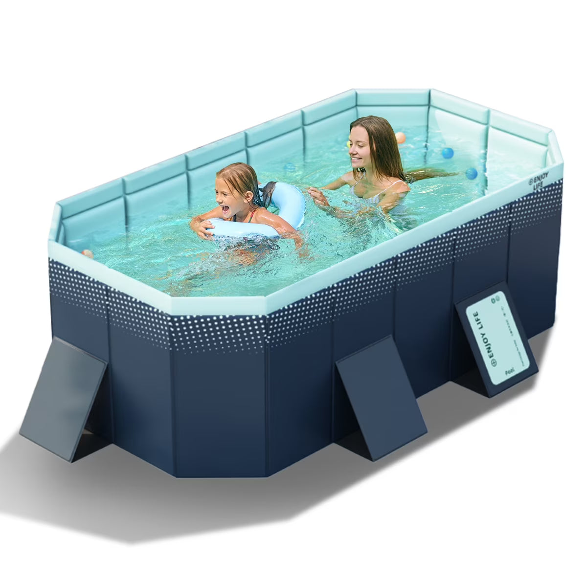 Foldable Swimming Pool, Large Non-Inflatable Outdoor Pools for Kids Adults Above Ground Pools, 116in