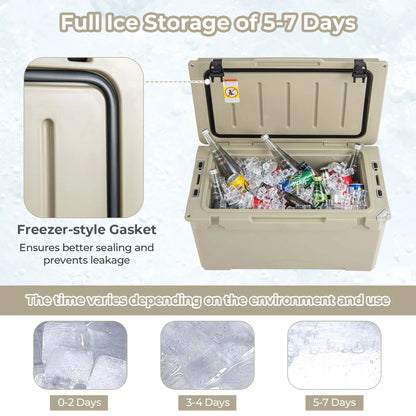 Costway 50 QT Rotomolded Cooler Portable Ice Chest Ice Retention for 5-7 Days Tan