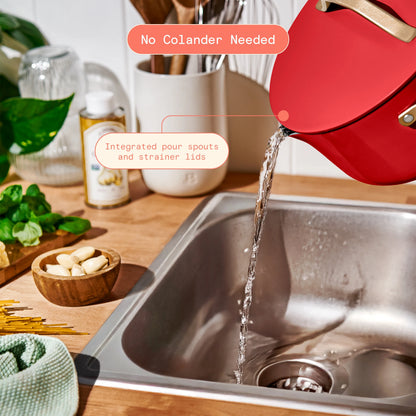 Beautiful 12pc Ceramic Non-Stick Cookware Set with Strainer Lids, White Icing by Drew Barrymore
