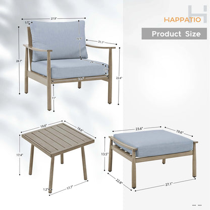 HAPPATIO Aluminum Outdoor Furniture Set - 5 Pieces Patio Furniture Set Includes 1 Side Table, 2 Swivel Chairs and 2 Ottomans with Thick Cushion, Patio Conversation Set for Backyard Poolside (Grey)