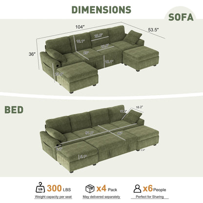 BedLuxury 83" Sectional Sleeper Sofa with Pull Out Bed, L Shaped Couch with Storage Seat for Living Room, Gray