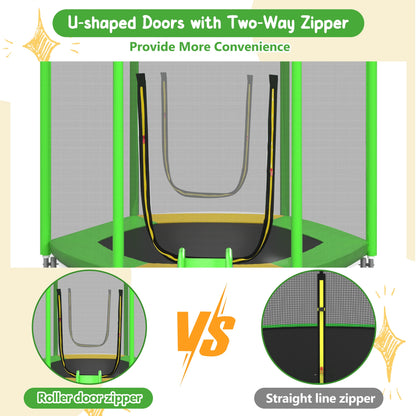 EUROCO  7FT Kids Trampoline with Safety Enclosure Net, Indoor Outdoor Trampoline with Slide,Ladder,Spring Pad,All-Weather Trampolines
