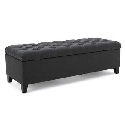 Noble House Hampton Contemporary Fabric Upholstered Storage Ottoman, White and Blue Floral