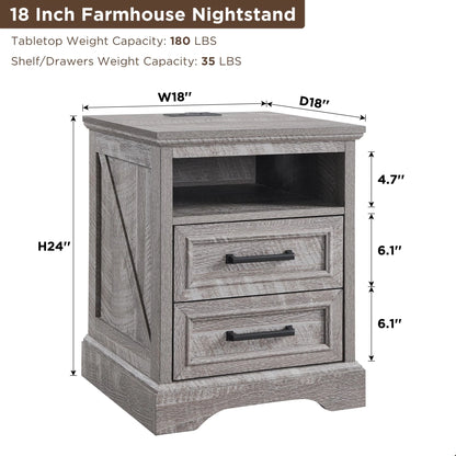 ACCOHOHO Nightstands Set of 2 with Charging Station, Rustic End Table with 2 Drawers Farmhouse Side Table with 3-tier Storage for Bedroom Living Room, White