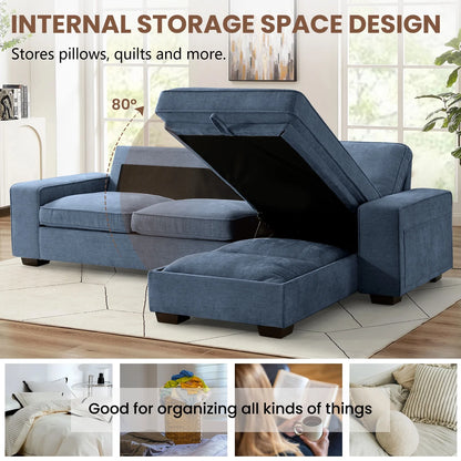 ASHOMELI 99'' Convertible Sectional Sofa,L Shaped Couch,Multi-Functional Reversible Sofa with USB and Type-C Charging Ports, Storage Space, Breathable Fabric
