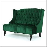 GDF Studio Leona Modern Glam Tufted Velvet Wingback Loveseat, Wine and Dark Brown
