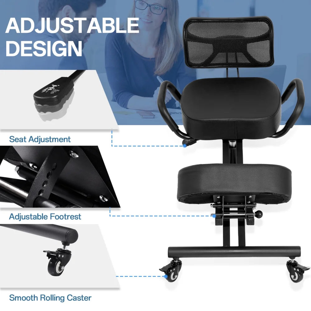 Ergonomic Kneeling Chair with Smooth Casters, Thick Comfort Padding for All-Day Comfort in Medical Offices or Therapy Clinics(A)