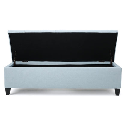 Noble House Hampton Contemporary Fabric Upholstered Storage Ottoman, White and Blue Floral