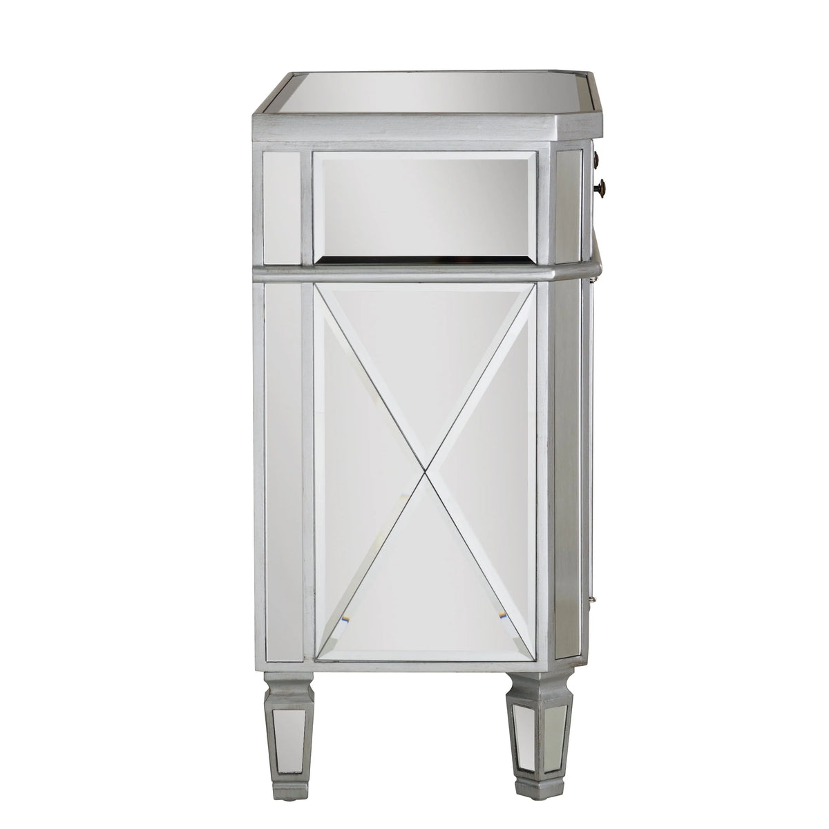 Powell Deville 2-Door Single Drawer Indoor Console Table with Shelves, Mirrored Surfaces and Luxe Silver Wood