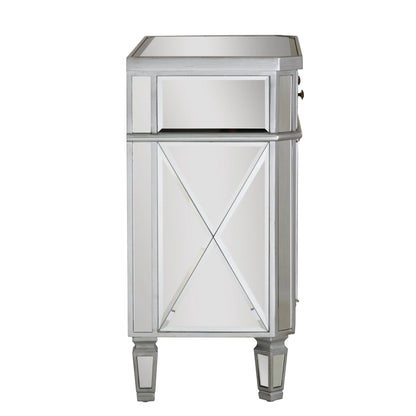 Powell Deville 2-Door Single Drawer Indoor Console Table with Shelves, Mirrored Surfaces and Luxe Silver Wood